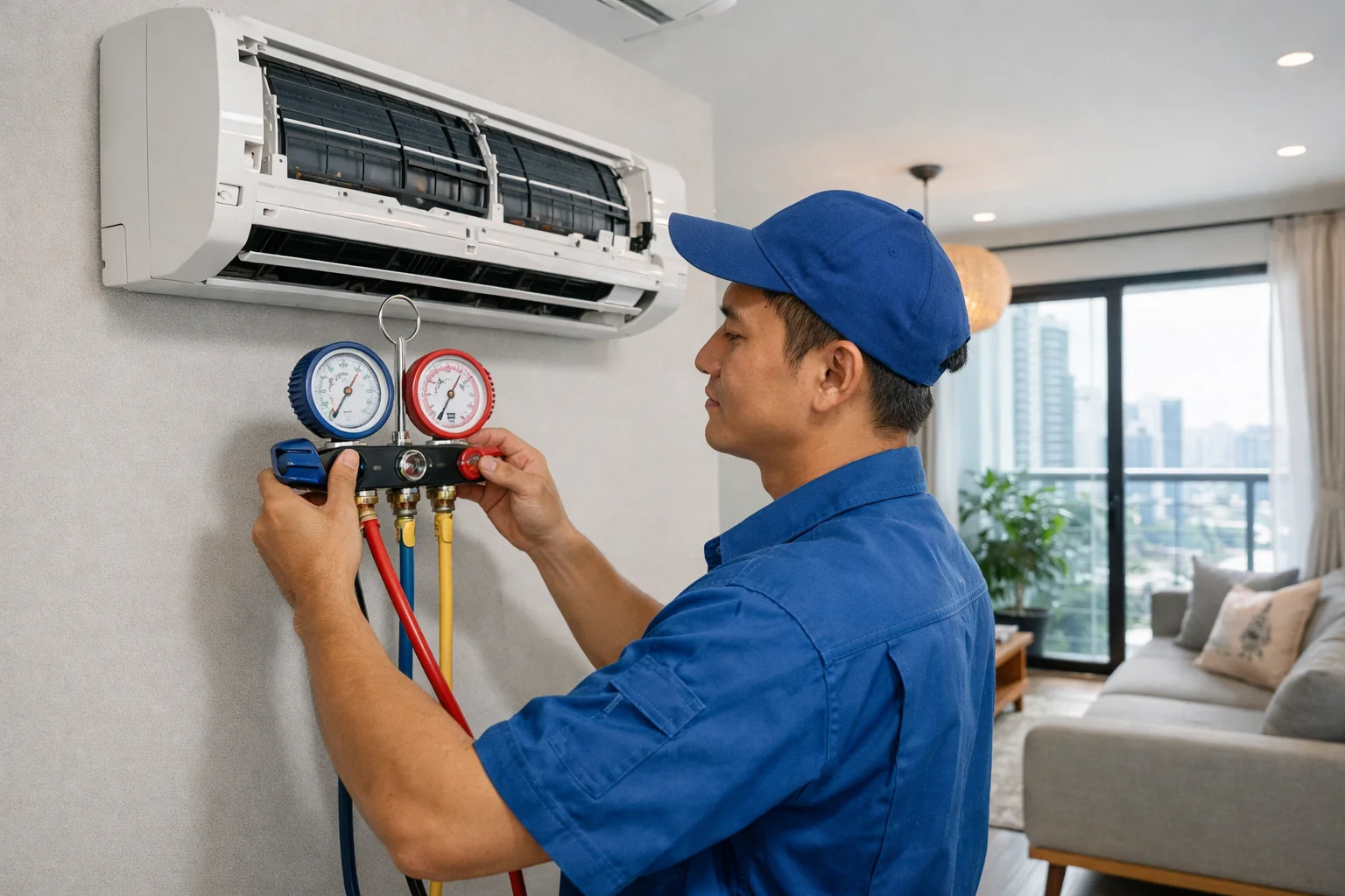 Kiểm tra t&igrave;nh trạng m&aacute;y lạnh kh&ocirc;ng lạnh tại TP Hồ Ch&iacute; Minh